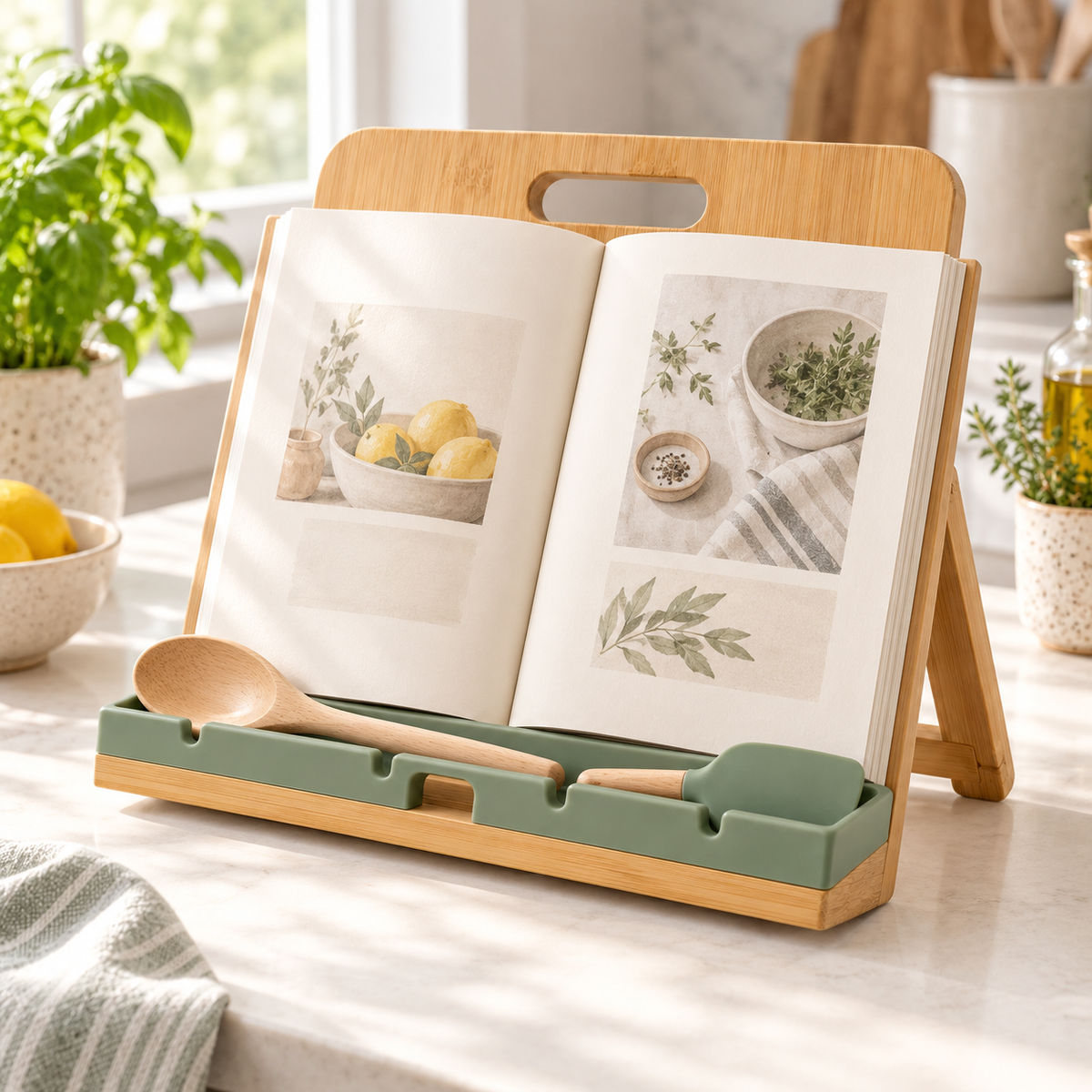 📖 Gift-Worthy | Hands-Free Kitchen Guidance | Refined Bamboo Recipe Stand