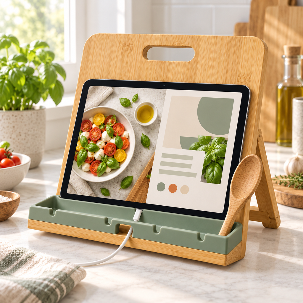 📖 Gift-Worthy | Hands-Free Kitchen Guidance | Refined Bamboo Recipe Stand
