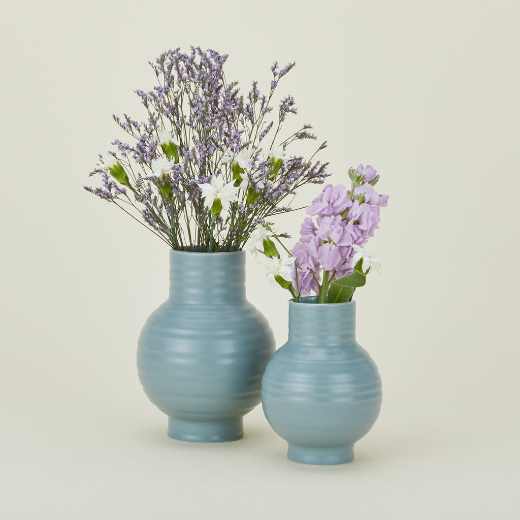 🌸 Gift-Worthy | Soft Blue Ribbed Elegance | Timeless Ceramic Vase